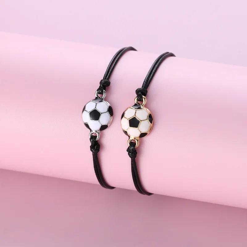 Luoluo&baby 2Pcs/Set Cute Football Best Friends Charms Bracelet Adjustable Chain Bracelets for Girls Boys Jewelry